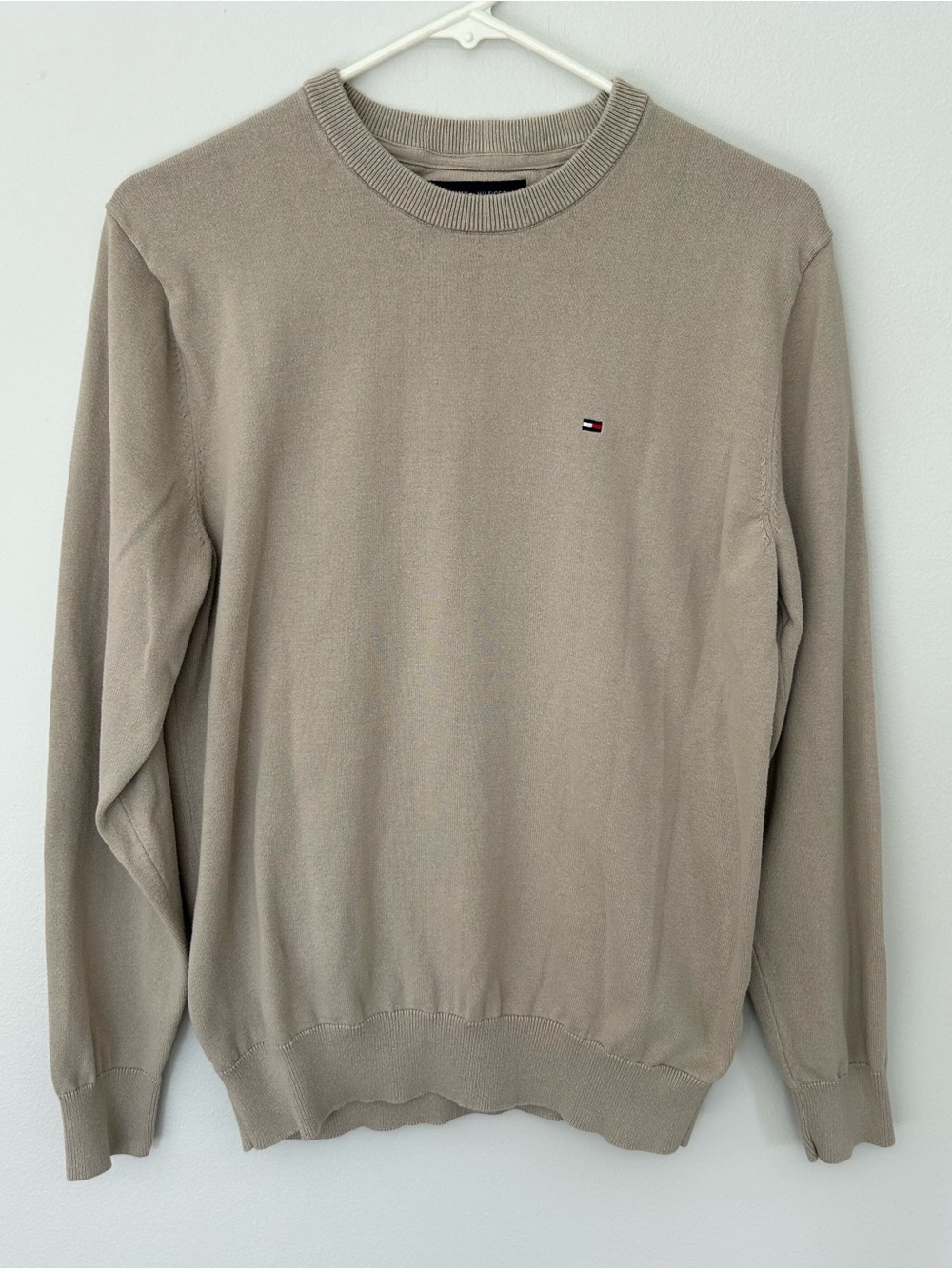 Tommy Hilfiger 100% Cotton Crewneck Sweater Beige Men's Medium Logo